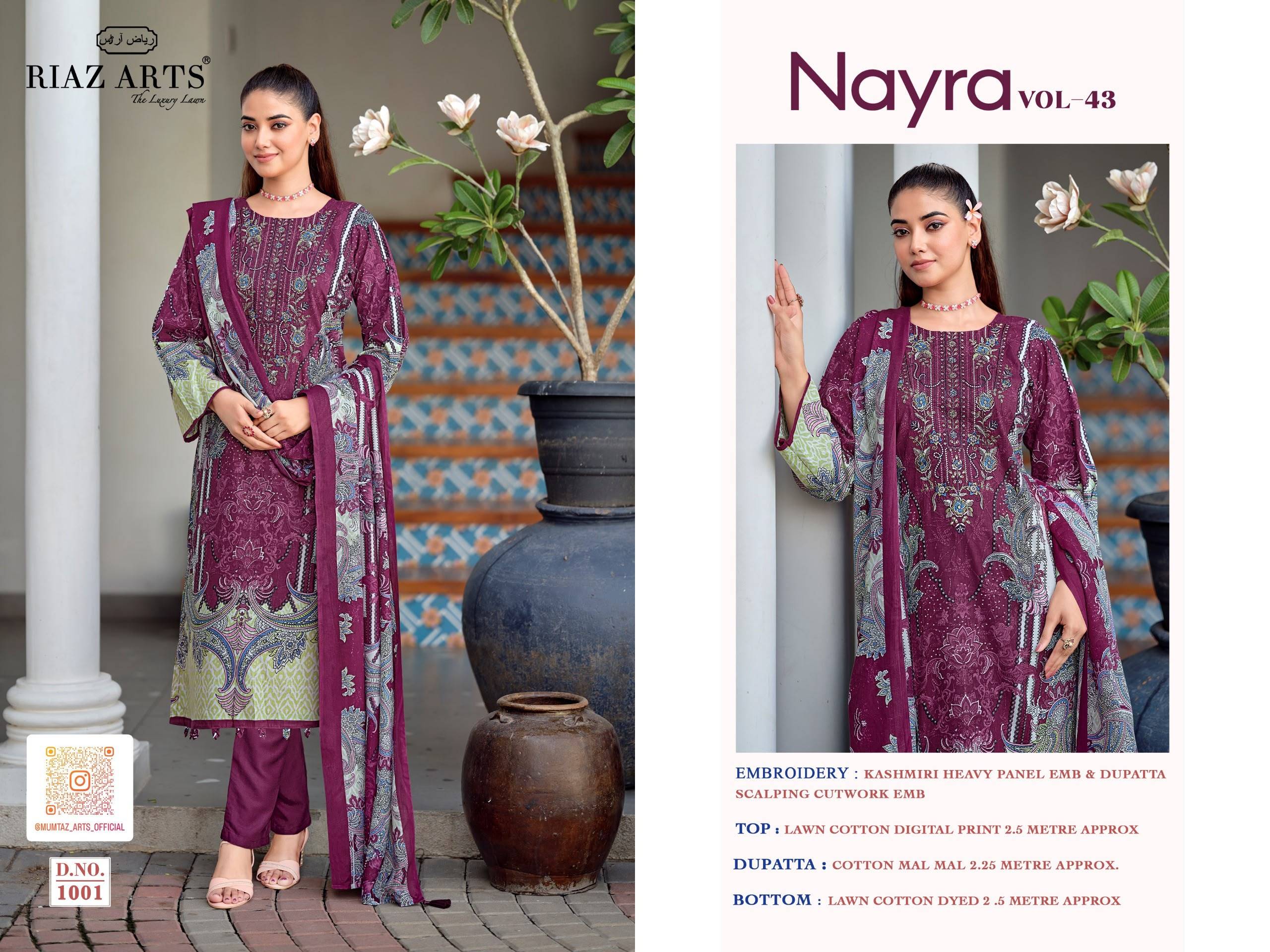 NAYRA VOL-43 BY RIAZ ARTS 1001 To 1008 Series Beautiful Pakistani Suits Colorful Stylish Fancy Ethnic Wear Cotton Dresses At Wholesale